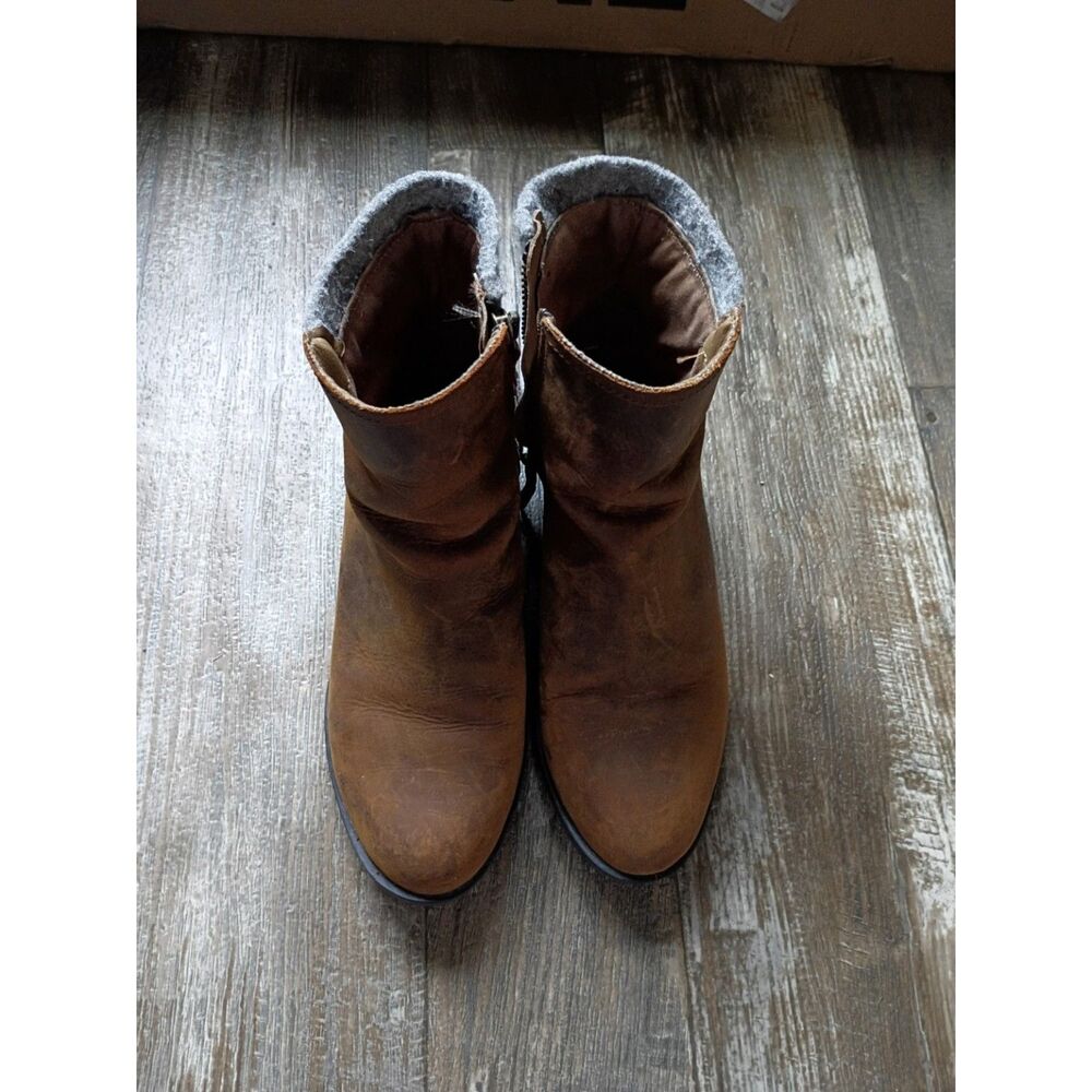 Sorel Women's Brown Leather Ankle Boots Buckle Zip Waterproof Size 8 EU 39